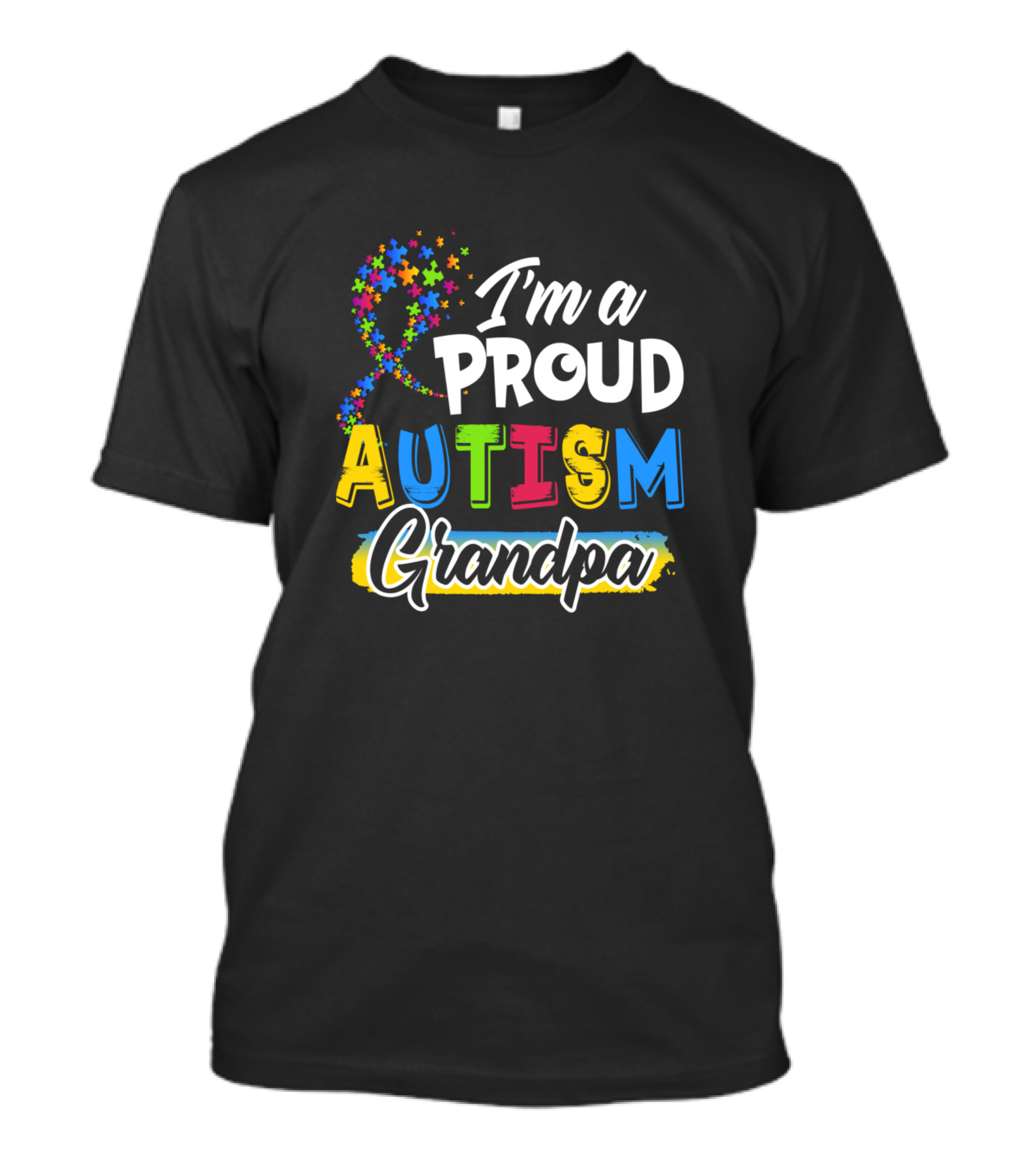Proud Autism Grandpa Colorful Puzzle Ribbon Awareness T-Shirt