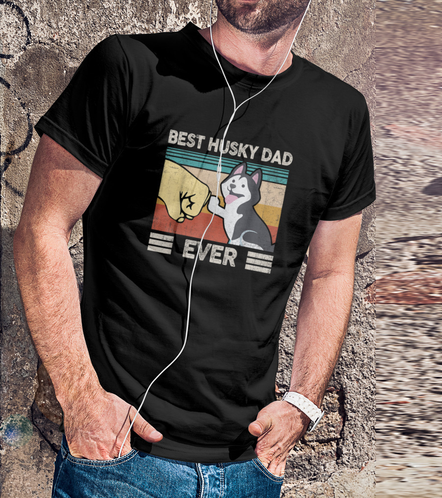 Best Husky Dad Ever Retro Vintage Fist Bump Dog Daddy T-Shirt