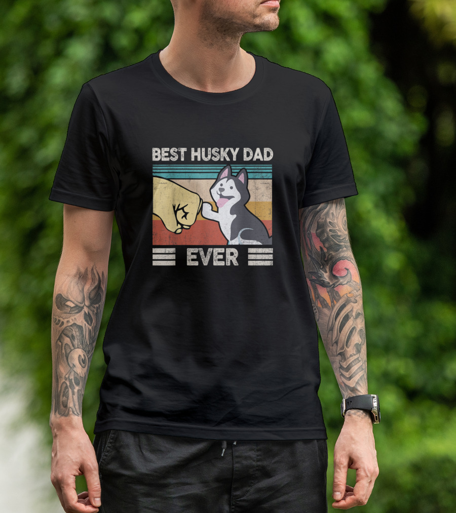 Best Husky Dad Ever Retro Vintage Fist Bump Dog Daddy T-Shirt