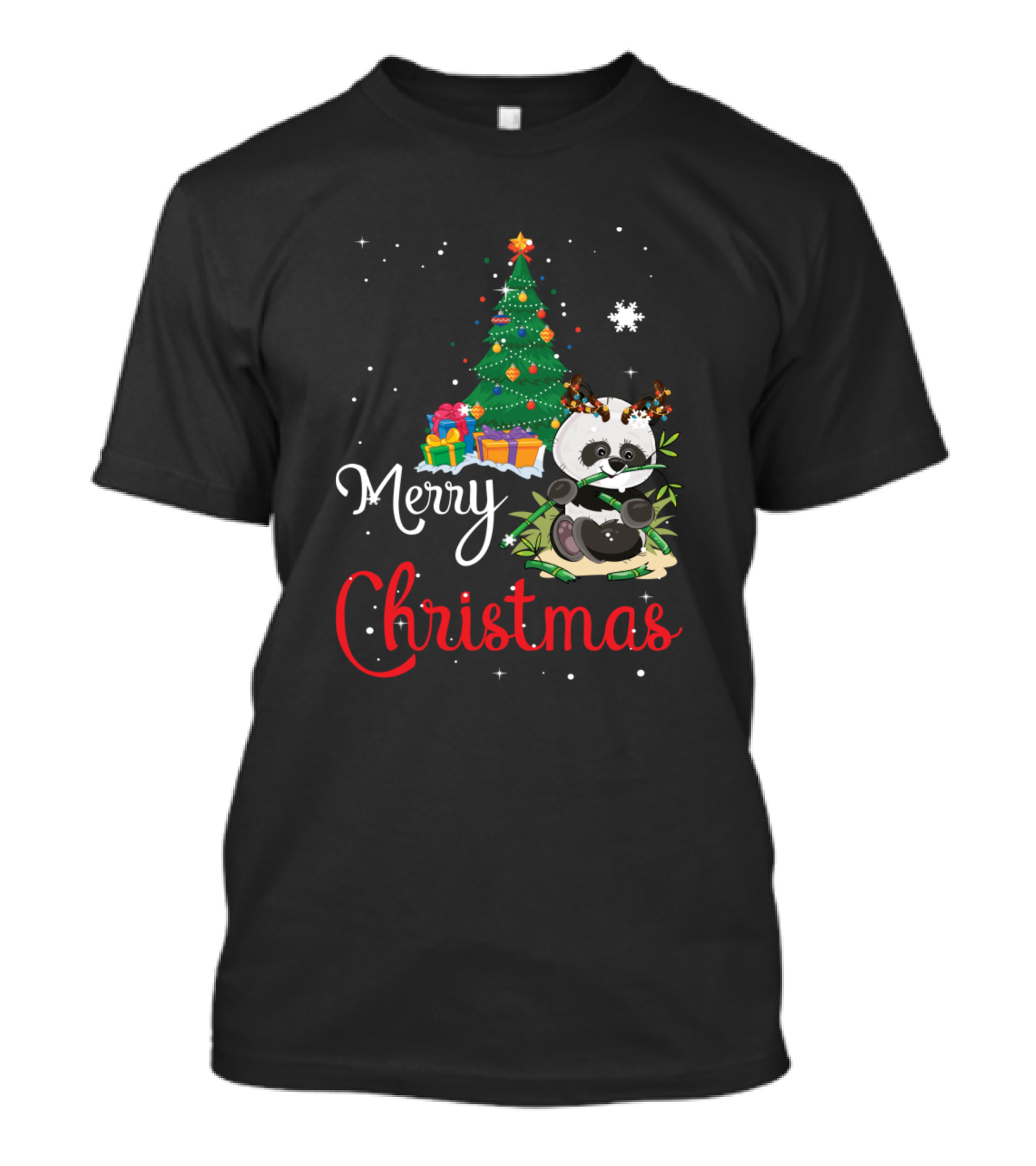 Merry Christmas Panda With Tree And Presents T-Shirt