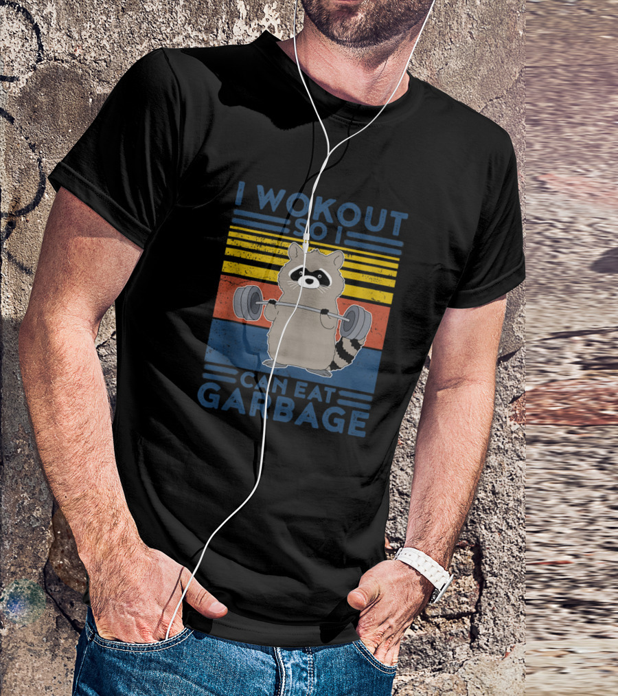 I Workout So I Can Eat Garbage Raccoon Weightlifting Fitness Retro T-Shirt