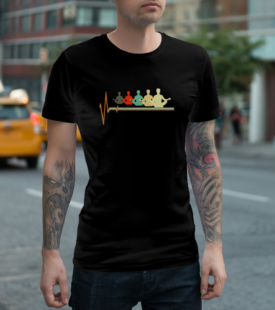 Retro Vintage Yoga Heartbeat Love Meditating T-Shirt