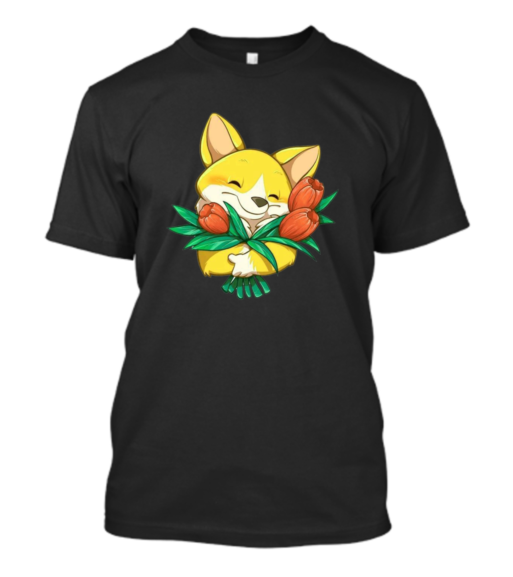 Valentine Cute Flower Fox Hugging Tulips T-Shirt