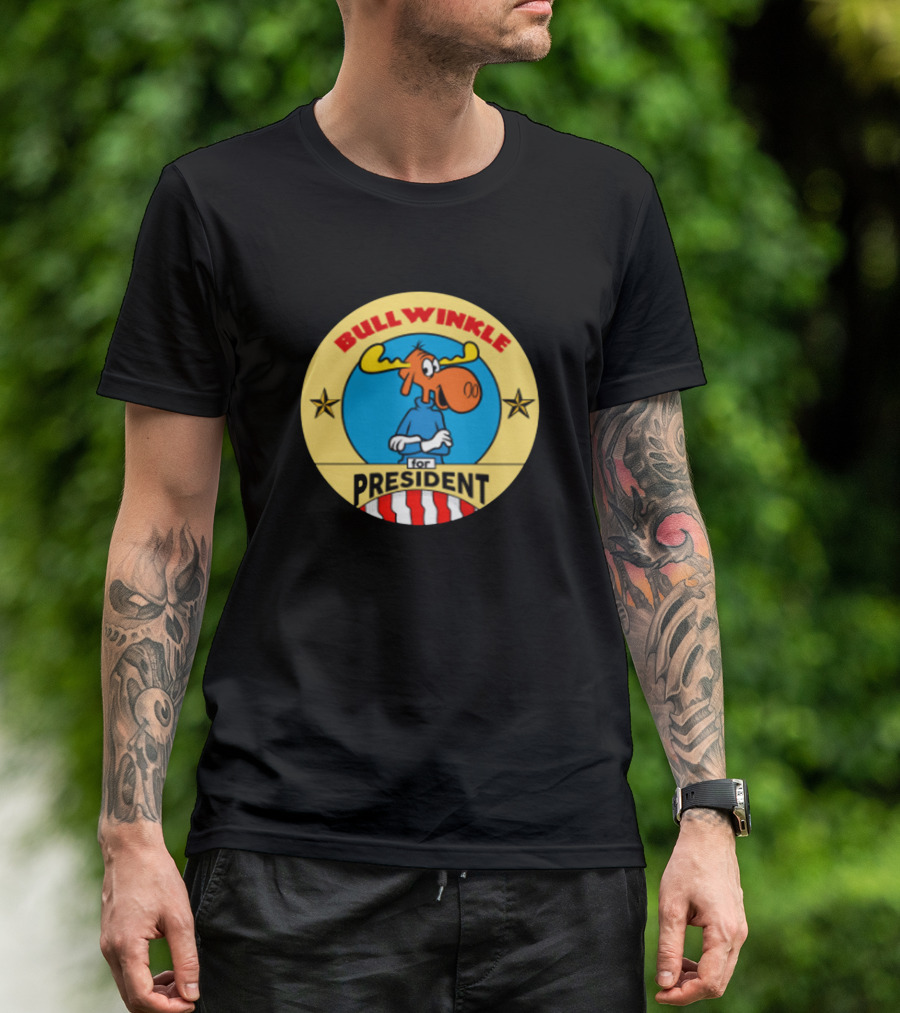 Bullwinkle For President Stars And Stripes Badge T-Shirt