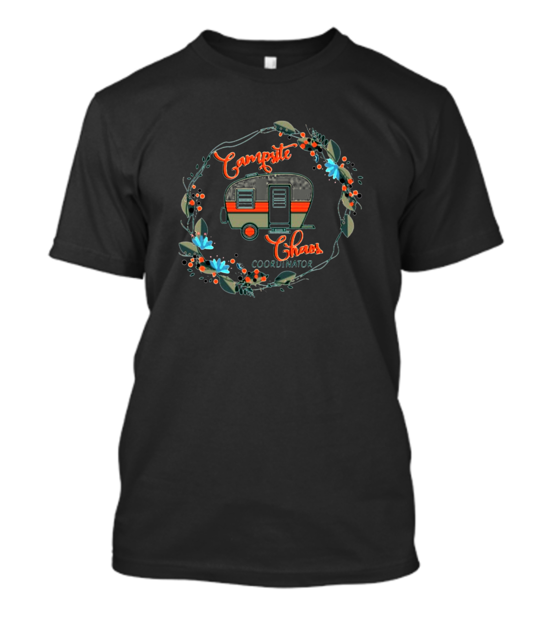 Campsite Chaos Coordinator Floral Camper Wreath T-Shirt