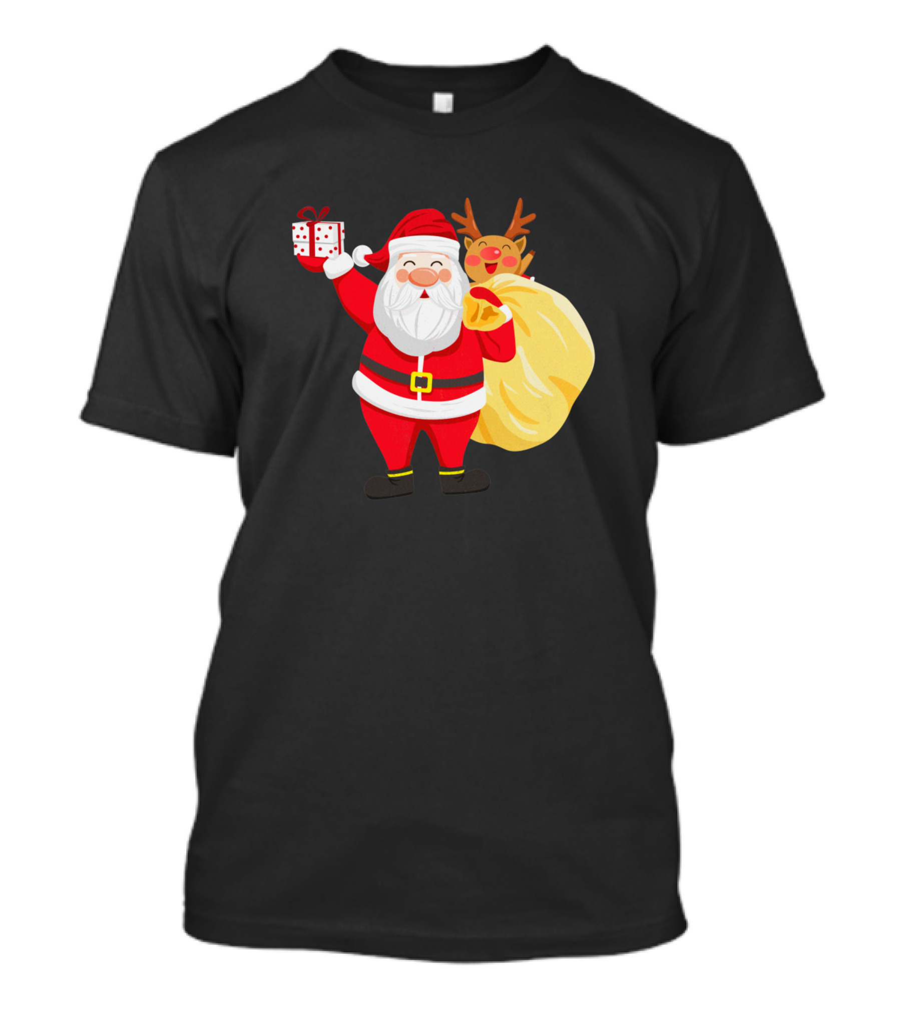 Creative Santa Claus With Gift And Reindeer Behind Sack T-Shirt