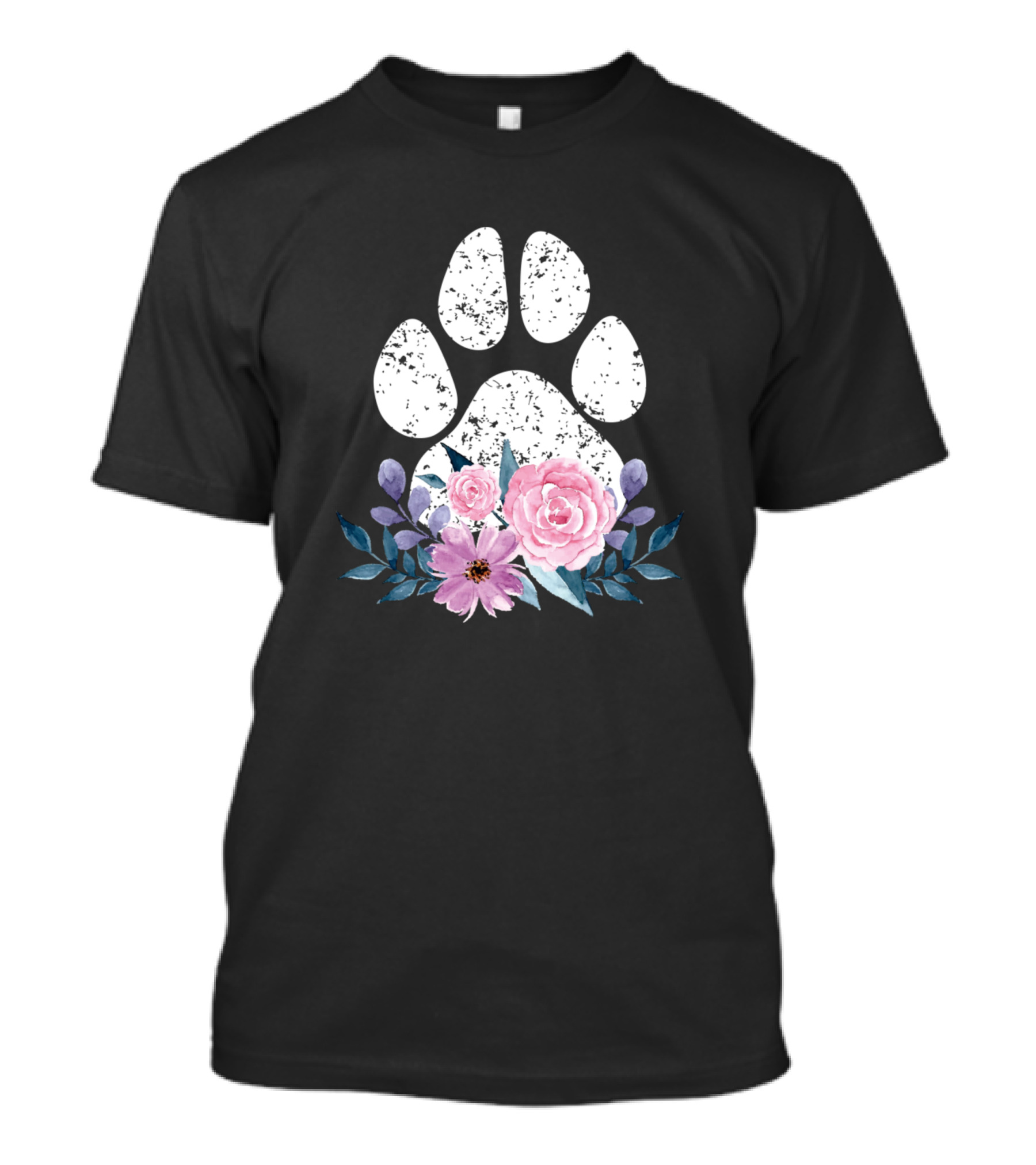 Cute Dog Lover Paw Print With Floral Design Fun T-Shirt