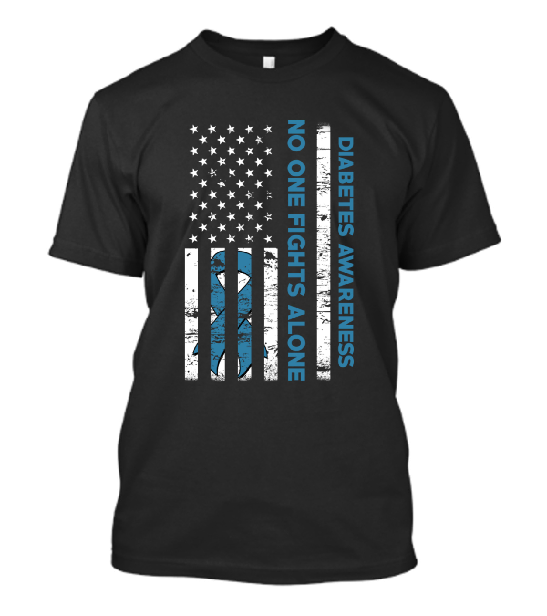 Diabetes Awareness No One Fights Alone American Flag Blue T-Shirt