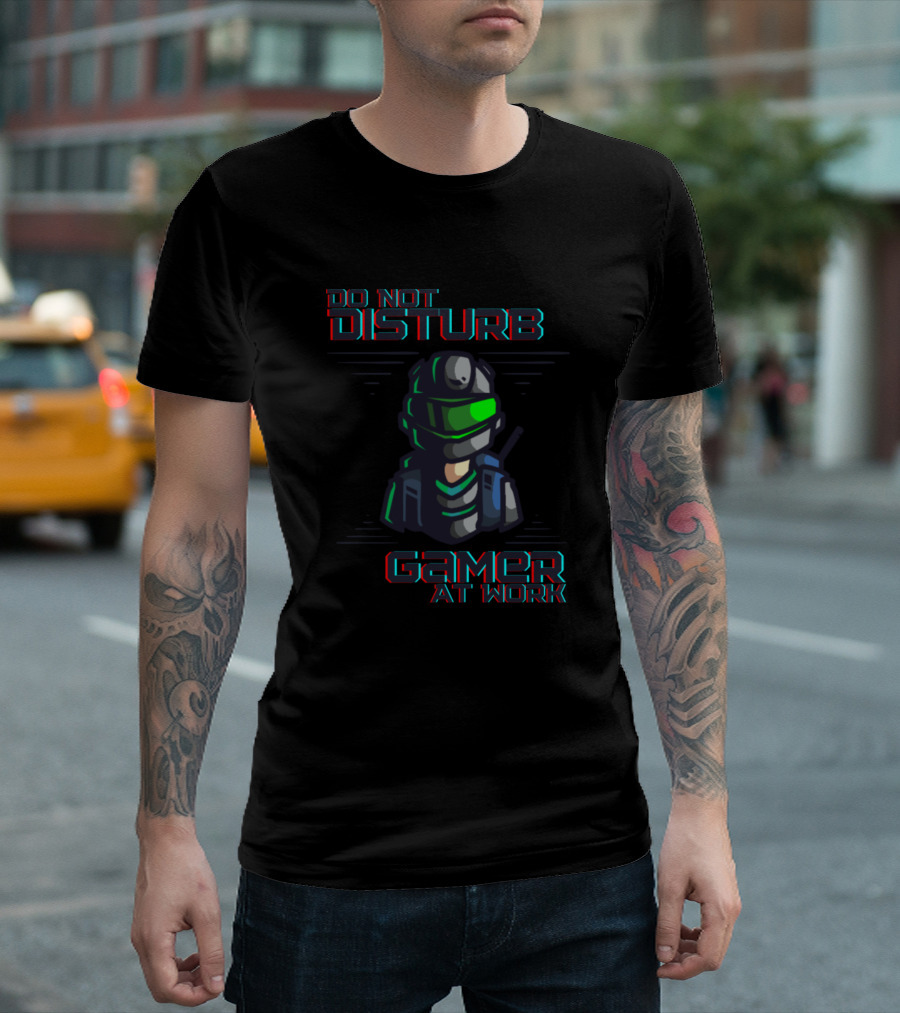 Do Not Disturb Gamer At Work Neon Futuristic Helmeted Character T-Shirt