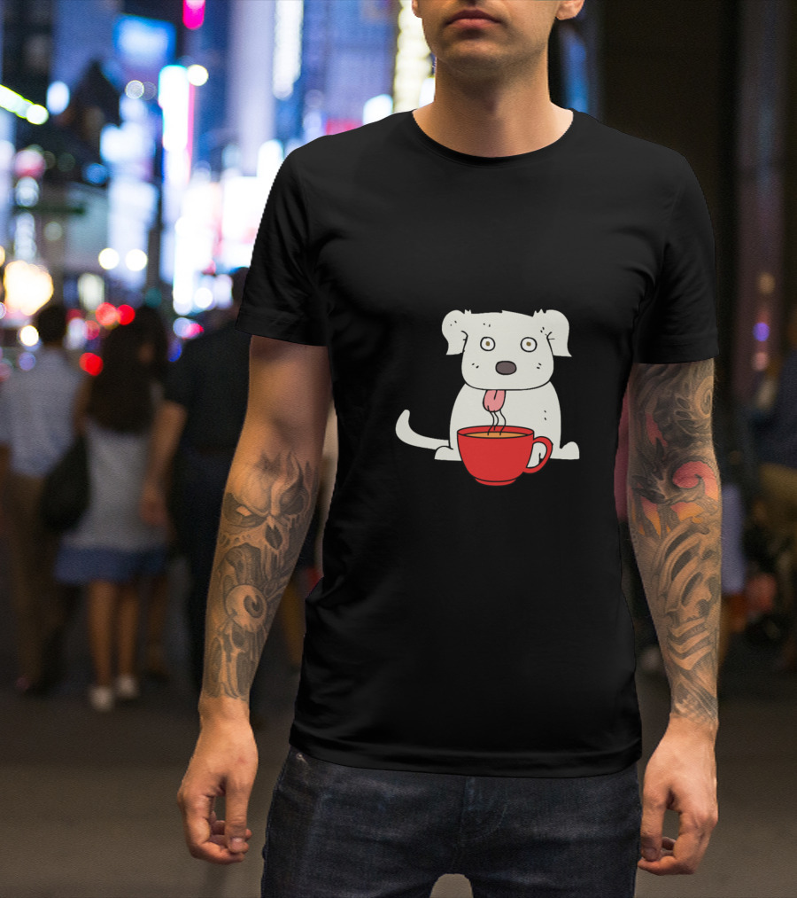 Dogs And Coffee With A White Dog And Red Cup T-Shirt