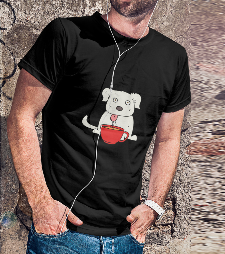 Dogs And Coffee With A White Dog And Red Cup T-Shirt