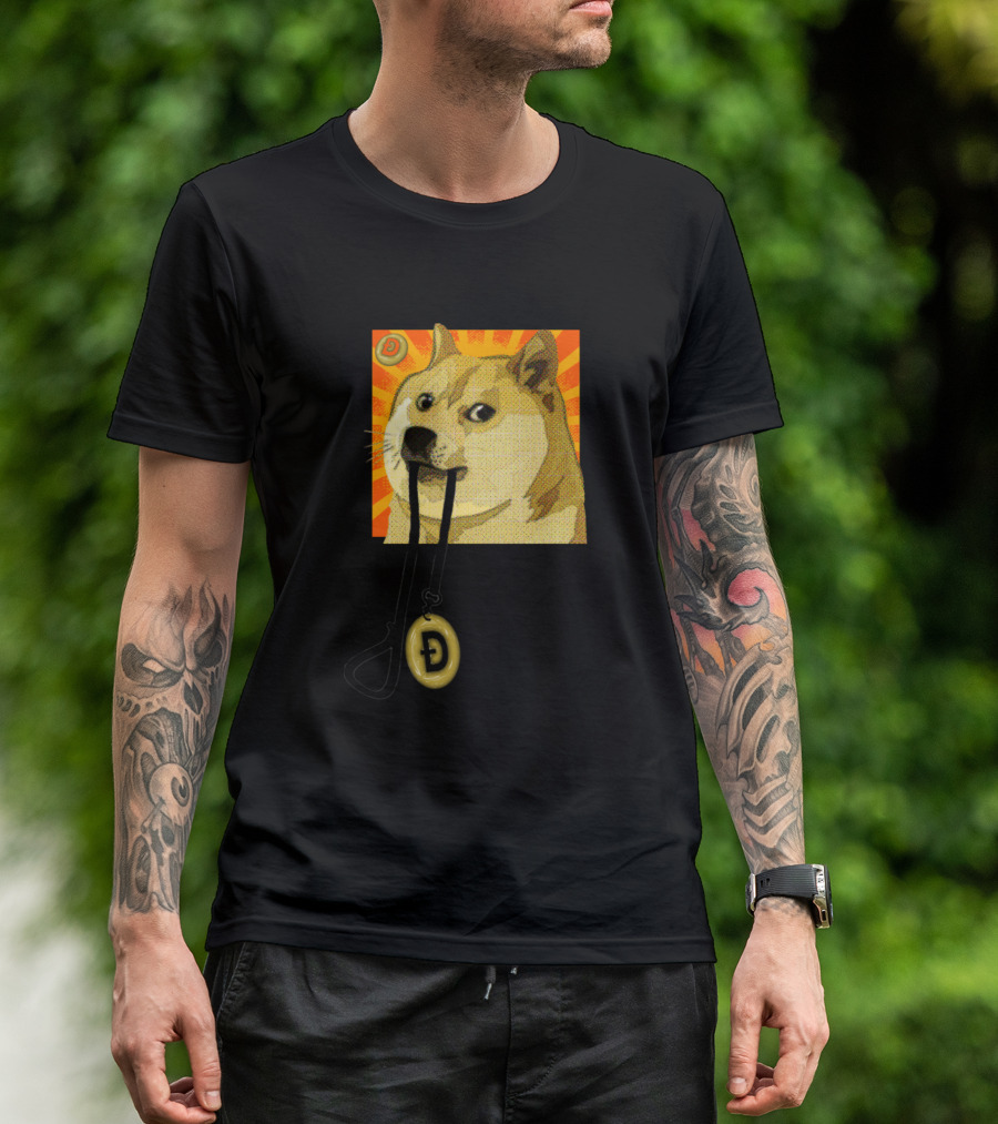Dogecoin Ready To Run With Leash And Coin T-Shirt