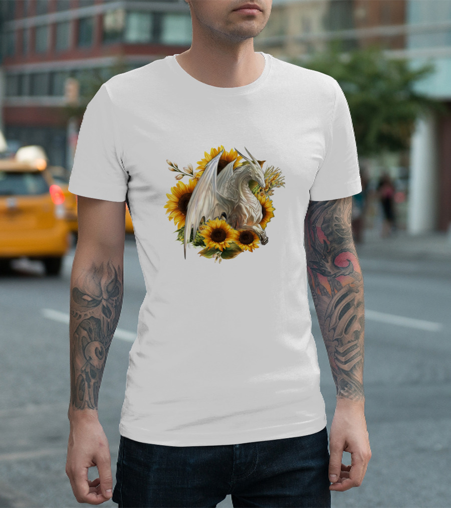 Dragon with Sunflowers and Flowers T-Shirt