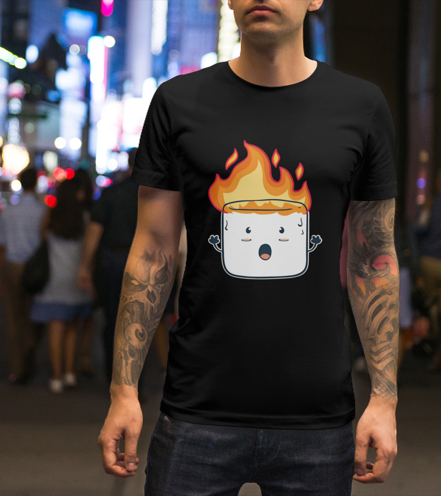 Burning Marshmallow Funny Camping Characters For Campers T-Shirt
