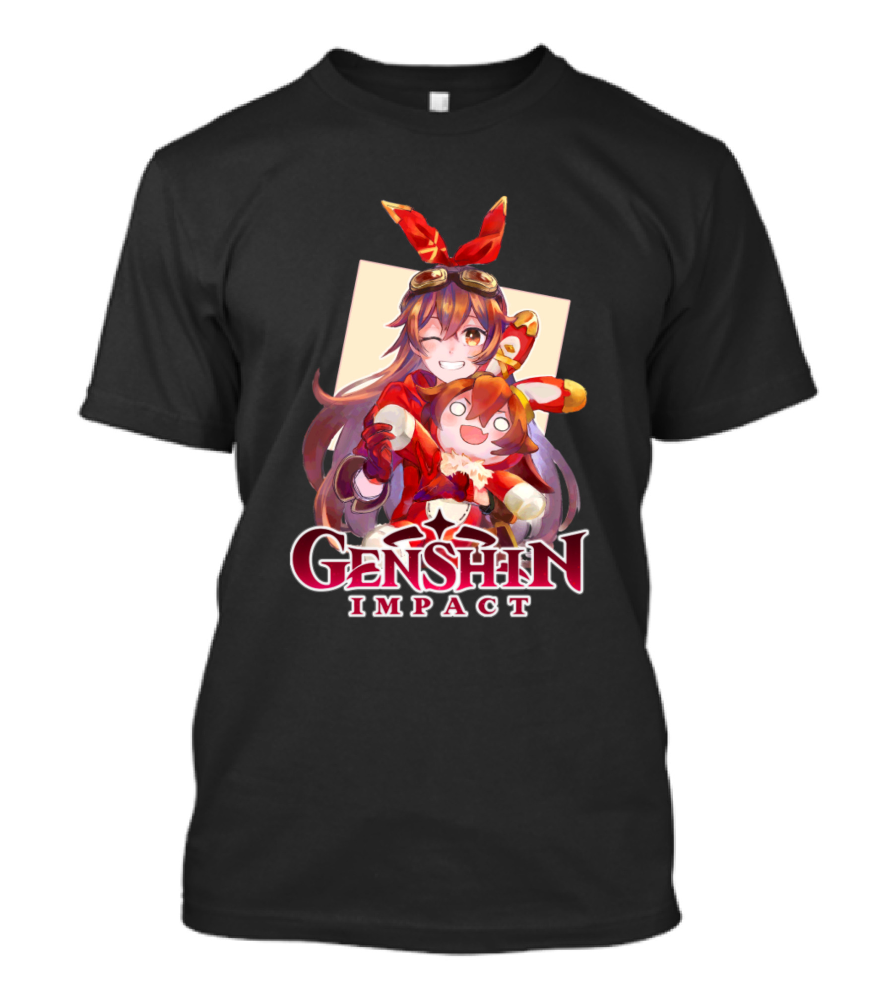Genshin Impact Amber Character Winking With Baron Bunny T-Shirt