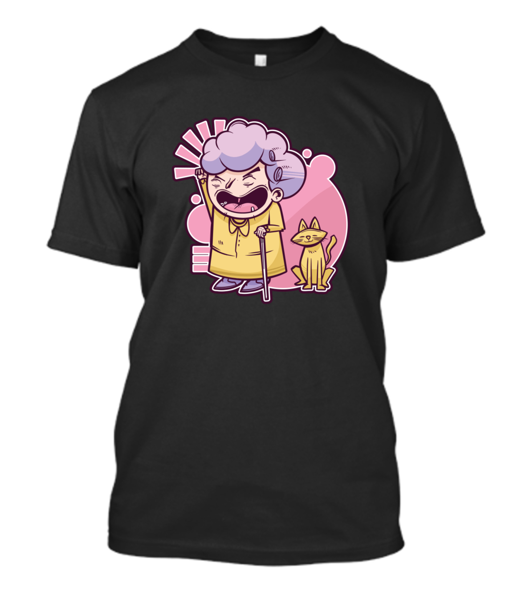 Grumpy Grandma Yelling With Cat T-Shirt