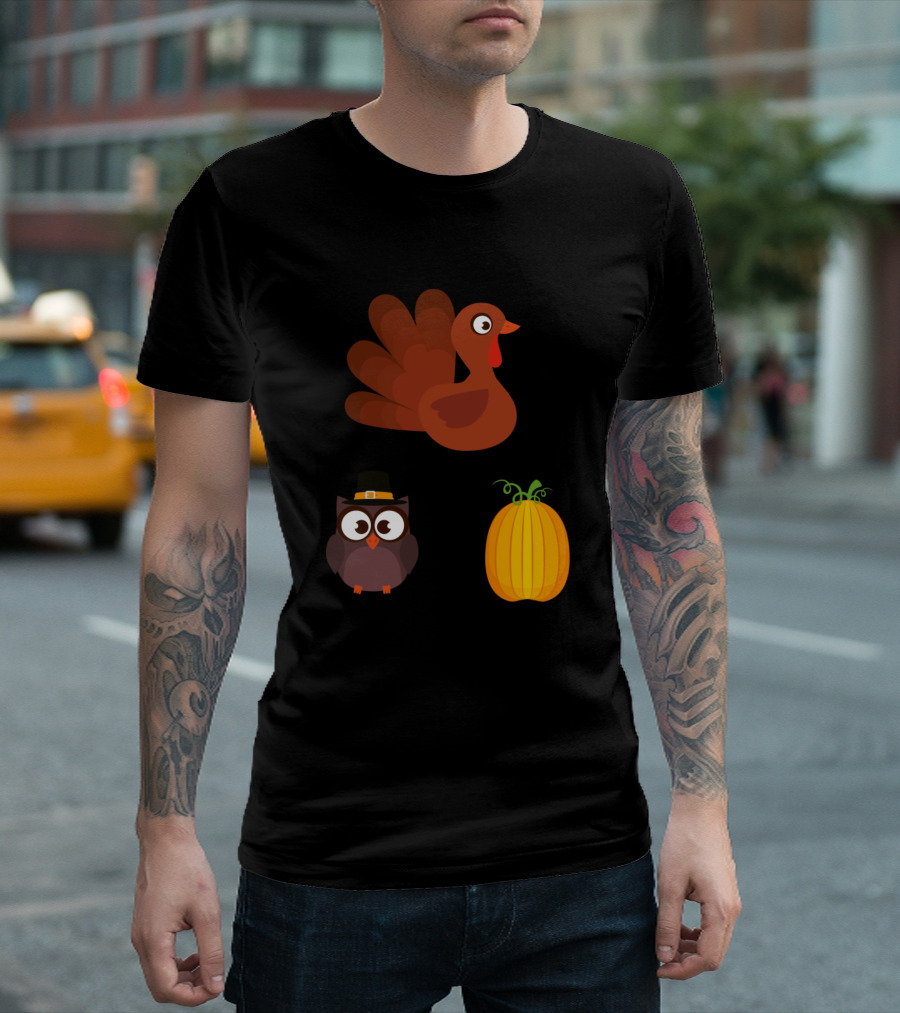 Happy Thanksgiving Turkey Owl Pumpkin T-Shirt