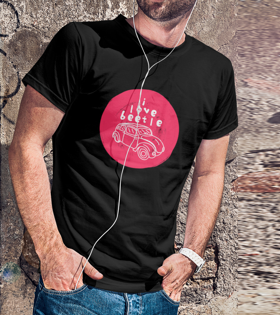 I Love Beetle Classic Car Sketch In Red Circle T-Shirt
