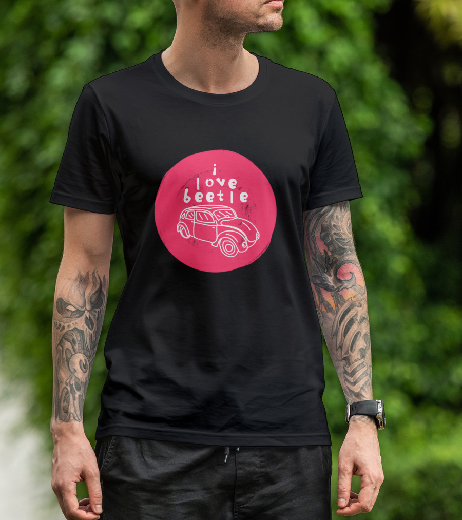 I Love Beetle Classic Car Sketch In Red Circle T-Shirt