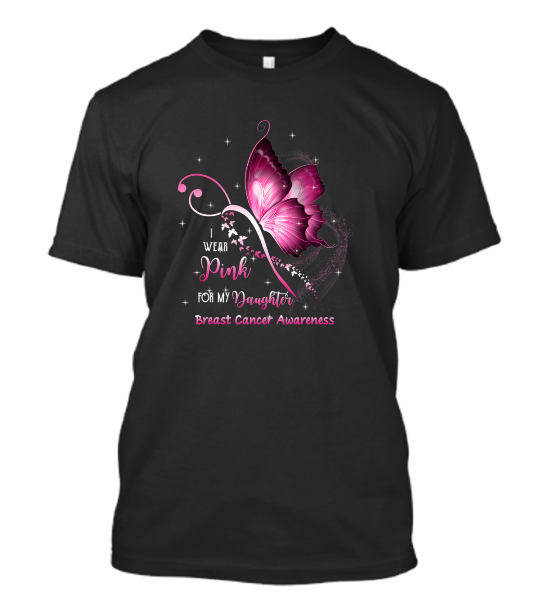 I Wear Pink For My Daughter Breast Cancer Awareness Butterfly T-Shirt
