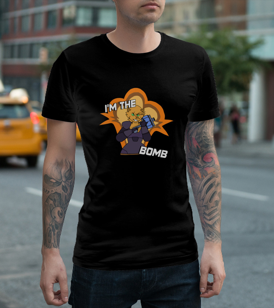 I'M THE BOMB Explosion Background Cartoon Character with Hammer T-Shirt