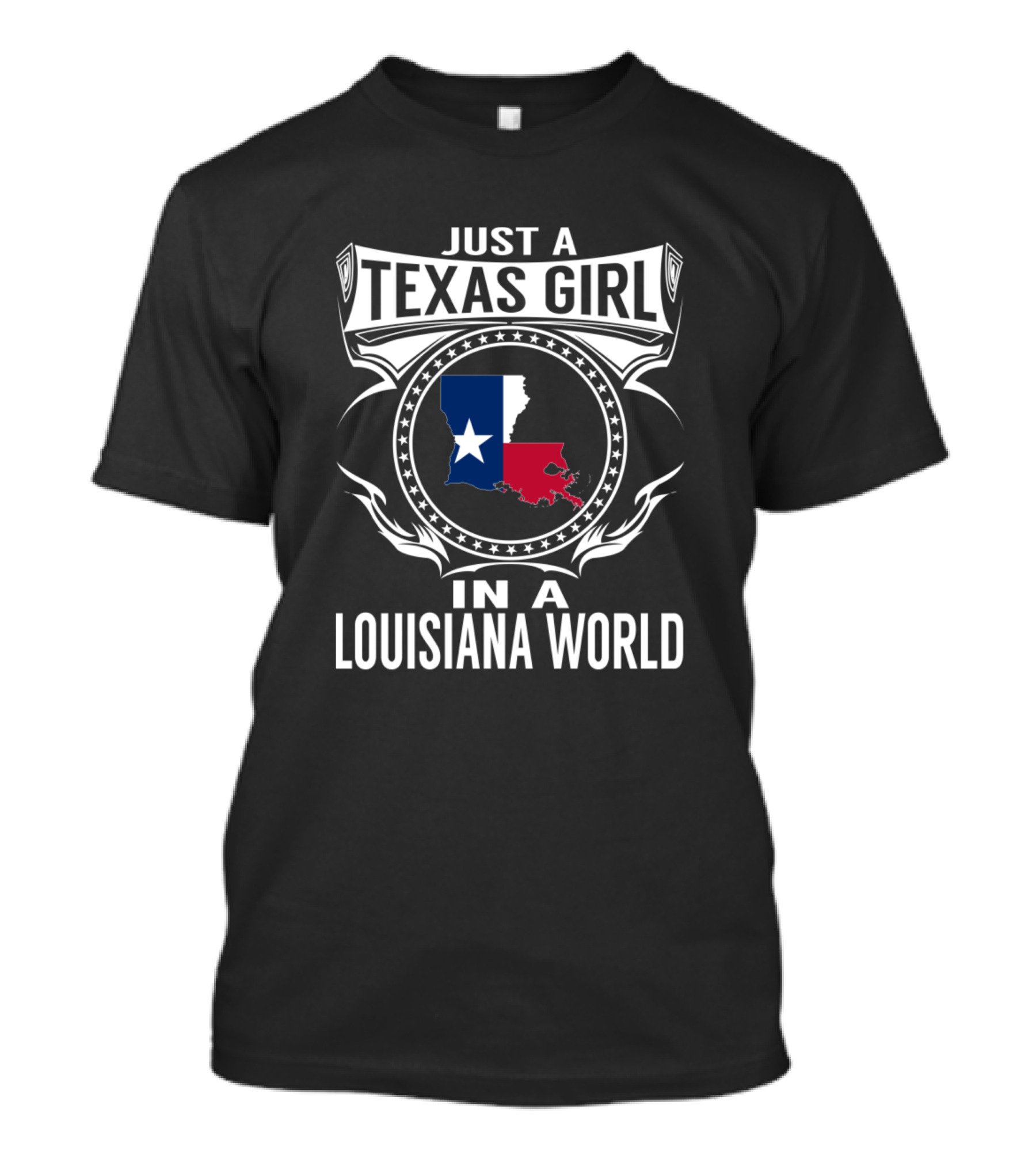 Just A Texas Girl In A Louisiana World With State Map And Star T-Shirt