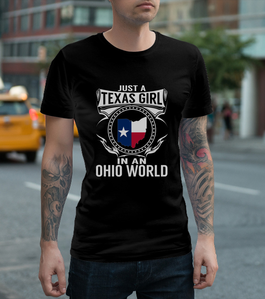 Just a Texas Girl in an Ohio World Texas Flag Ohio Map T-Shirt