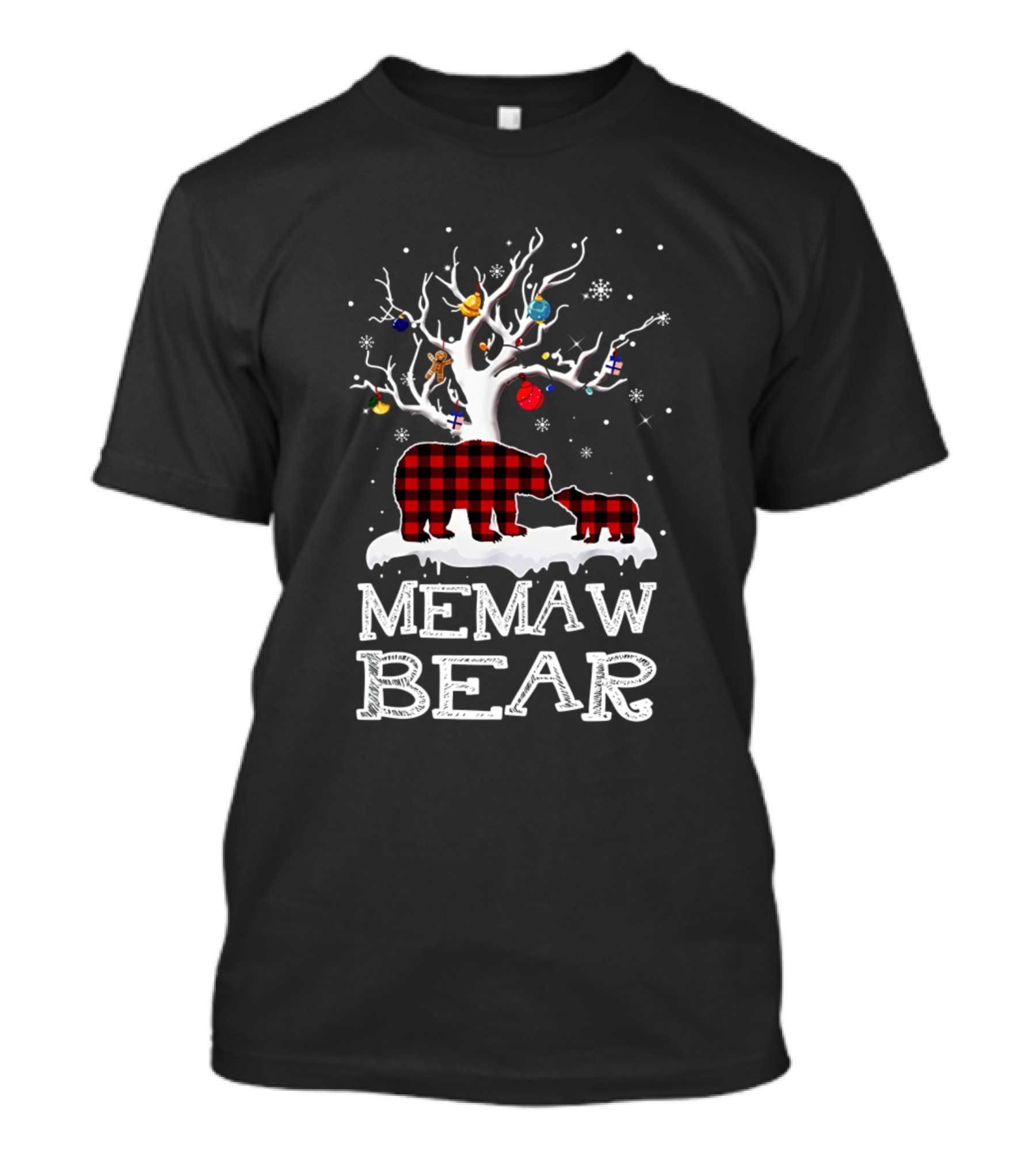 Memaw Bear Red Plaid Buffalo Christmas Tree Snowflakes T-Shirt