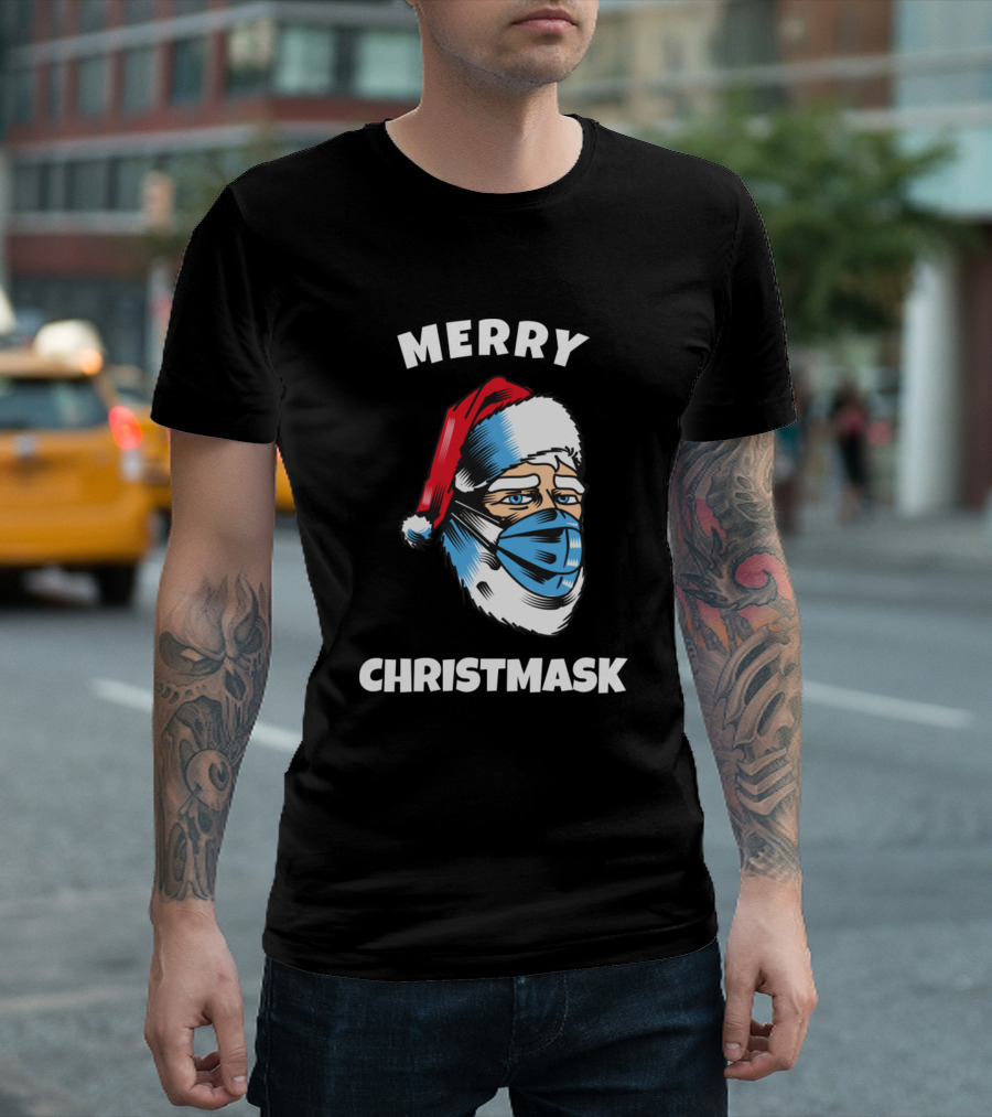 Merry Christmask Santa Wearing Mask Holiday Humor T-Shirt