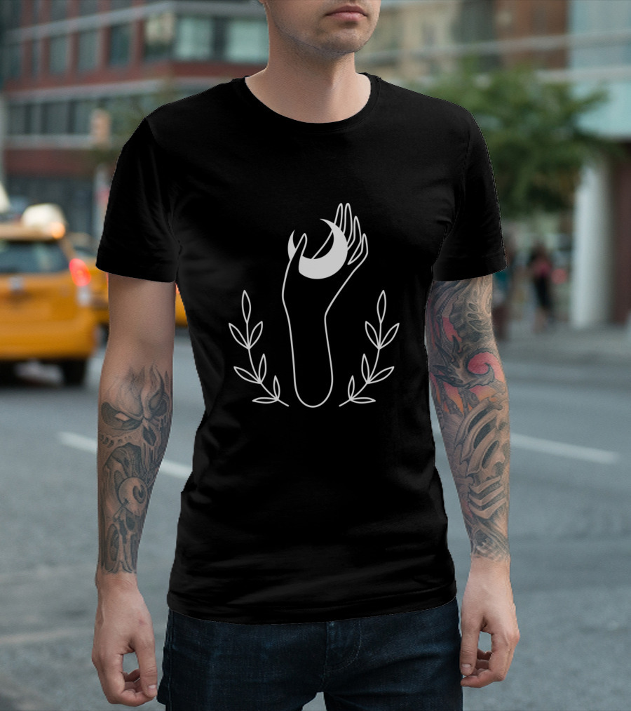 Moon Palms Crescent Symbol Laurel Leaves T-Shirt