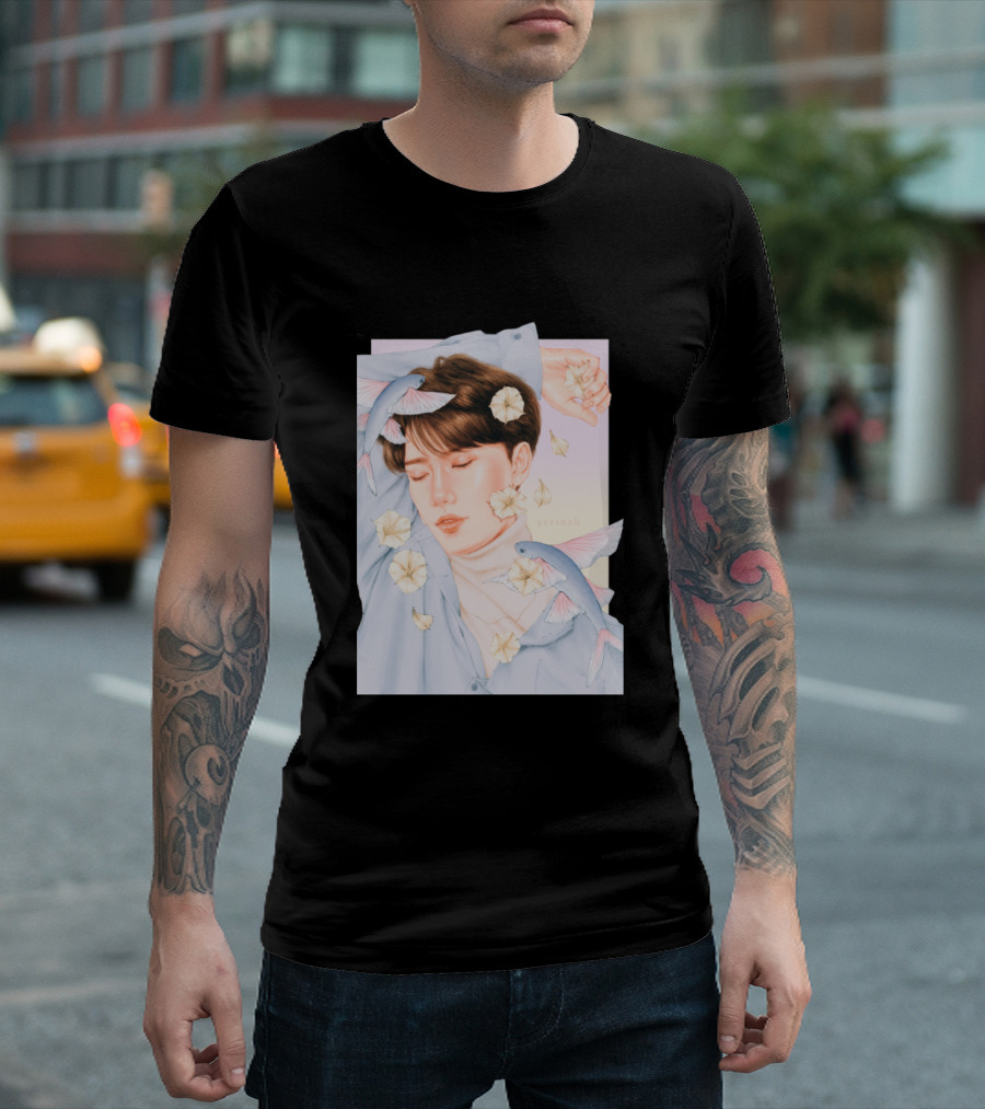 Moonflower Illustration With Pastel Flying Fish And Sleeping Figure T-Shirt