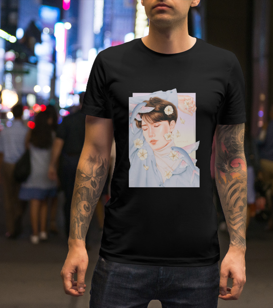 Moonflower Illustration With Pastel Flying Fish And Sleeping Figure T-Shirt