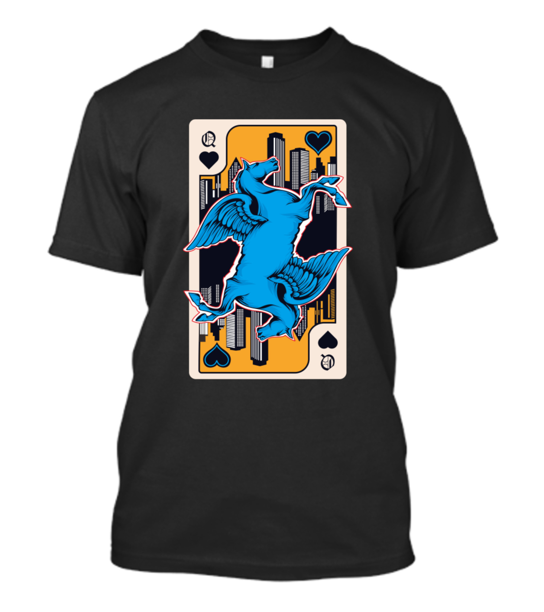 My Card Queen Of Spades Pegasus Cityscape T-Shirt