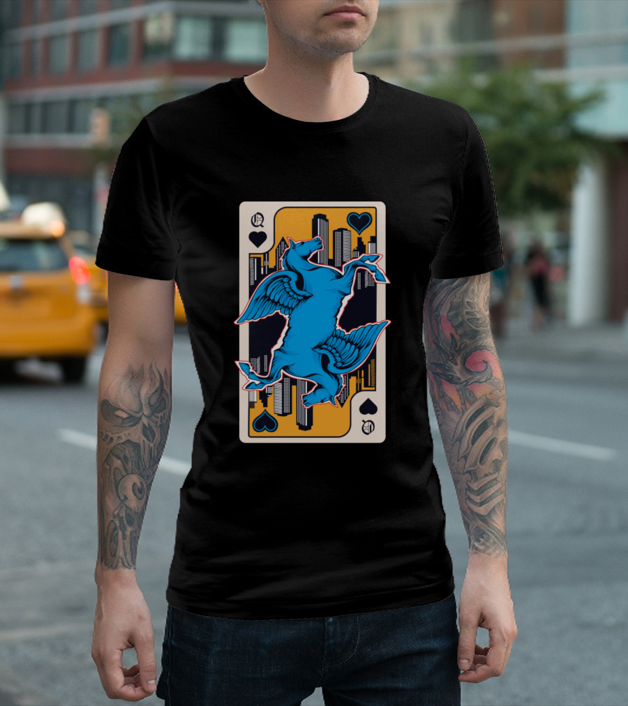 My Card Queen Of Spades Pegasus Cityscape T-Shirt