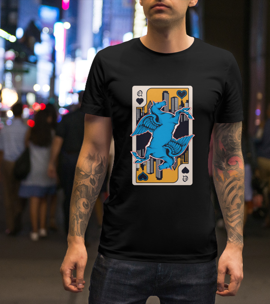 My Card Queen Of Spades Pegasus Cityscape T-Shirt