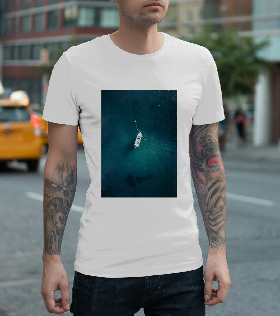 Ocean Home Tranquil Boat Aerial View T-Shirt