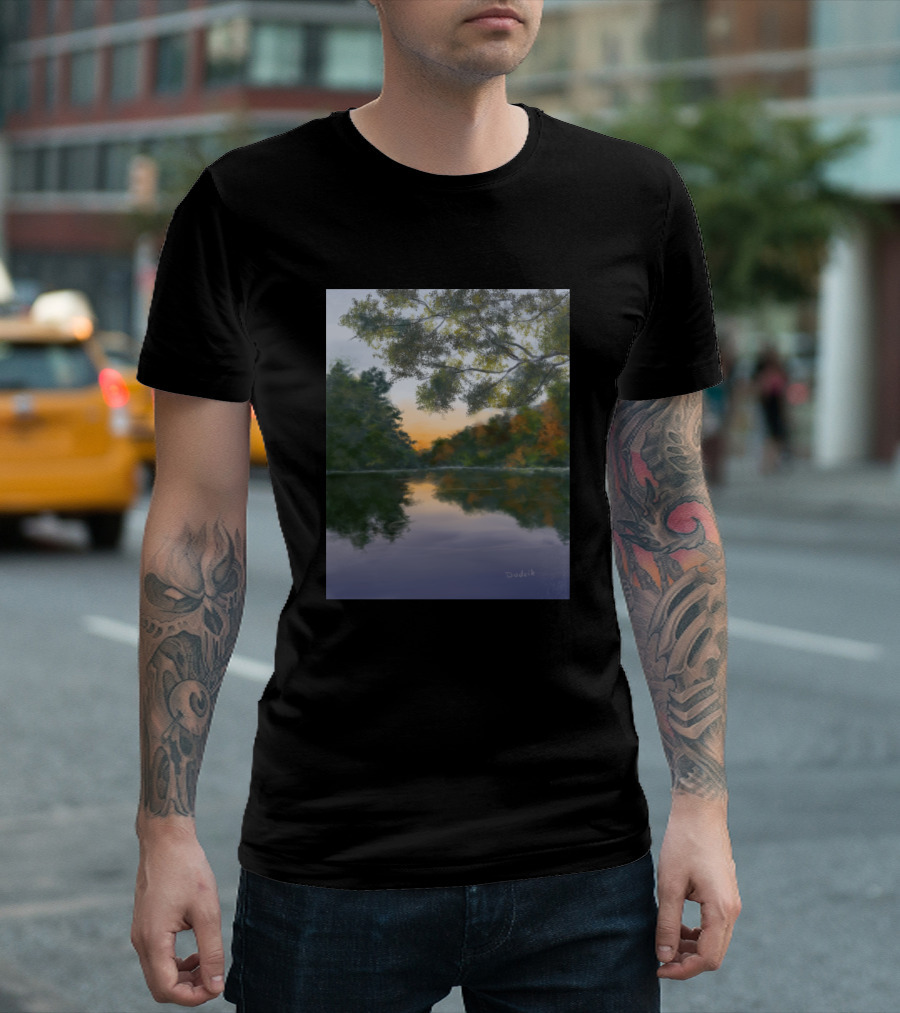 Calm Reflective Sunset Over Tranquil Lake Forest T-Shirt