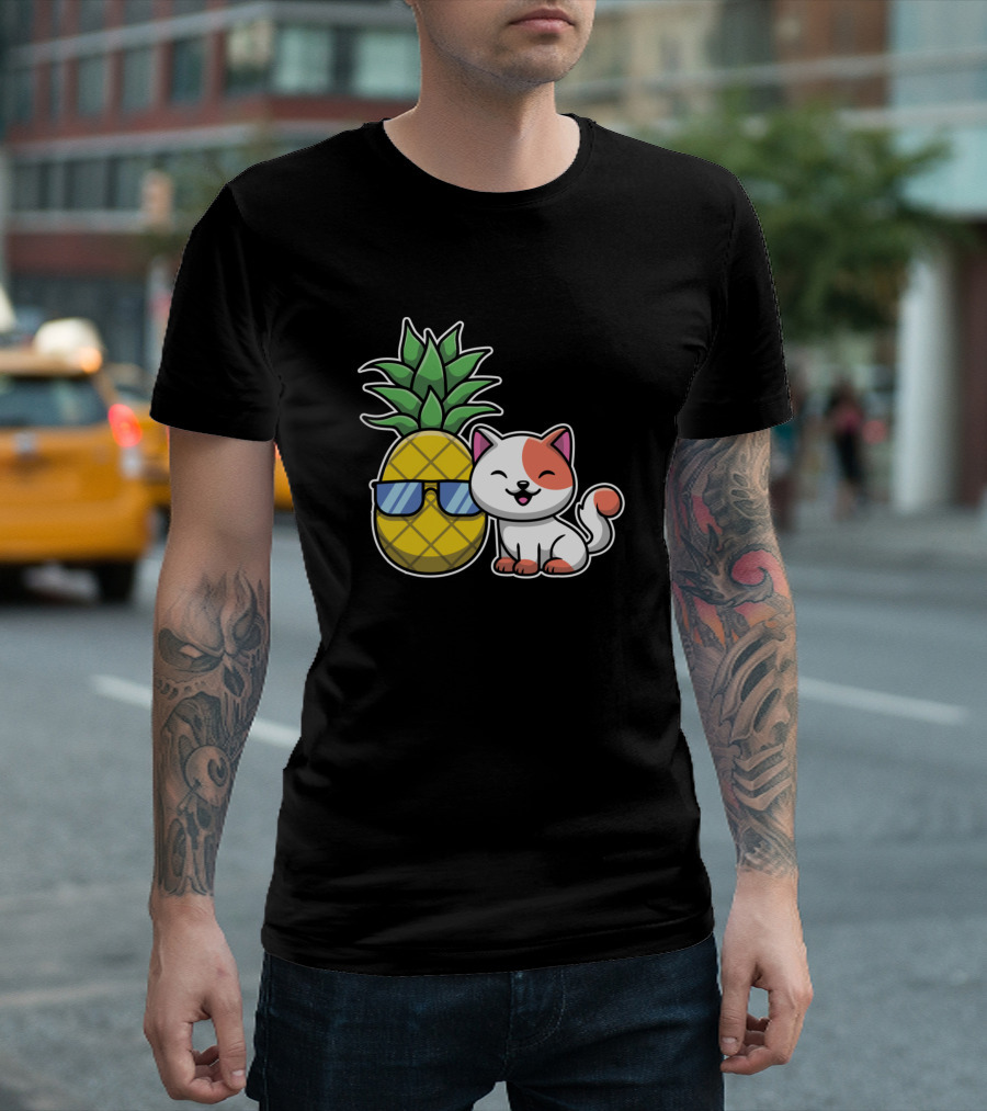 Aloha Hawaii Pineapple Sunglasses Cat Kitten Beaches T-Shirt