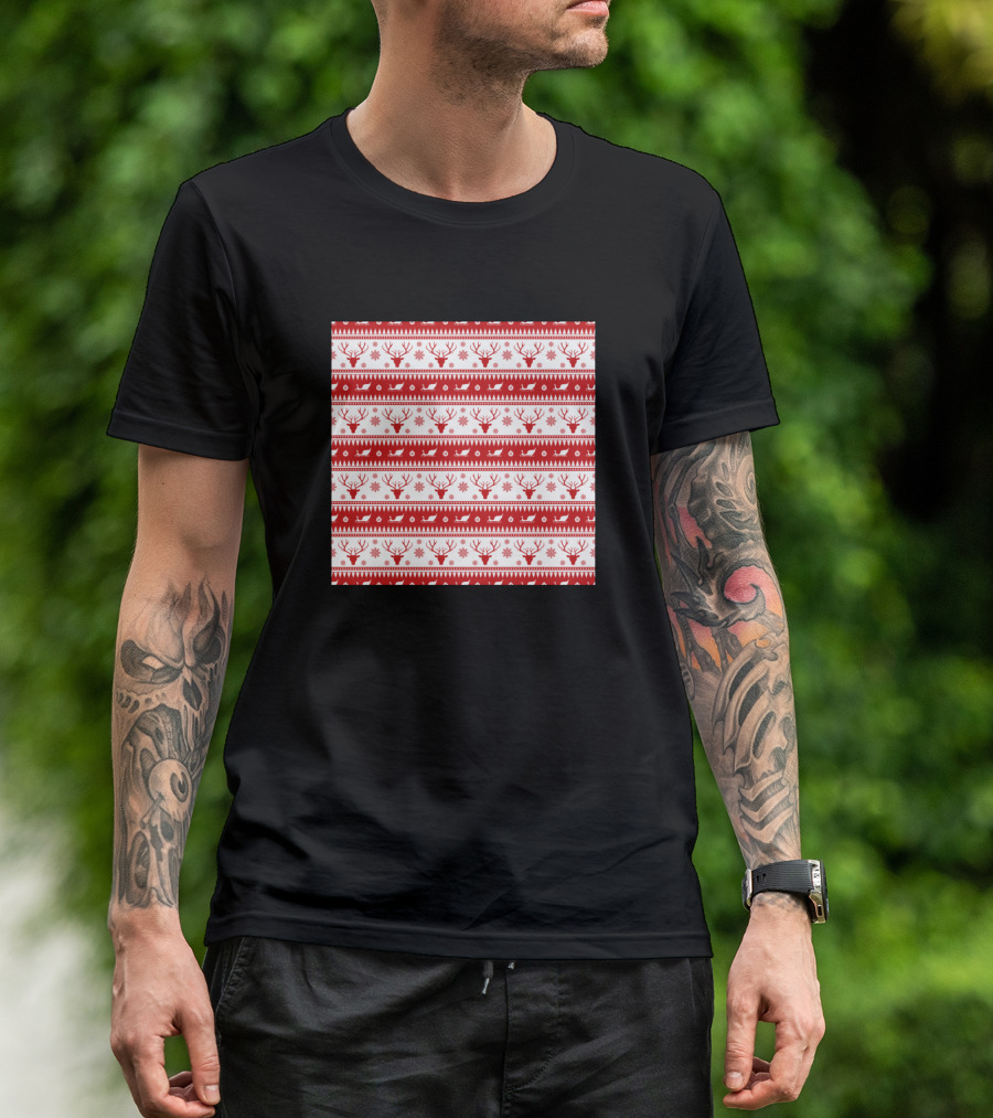 Red Christmas Reindeer Snowflake Festive Xmas T-Shirt