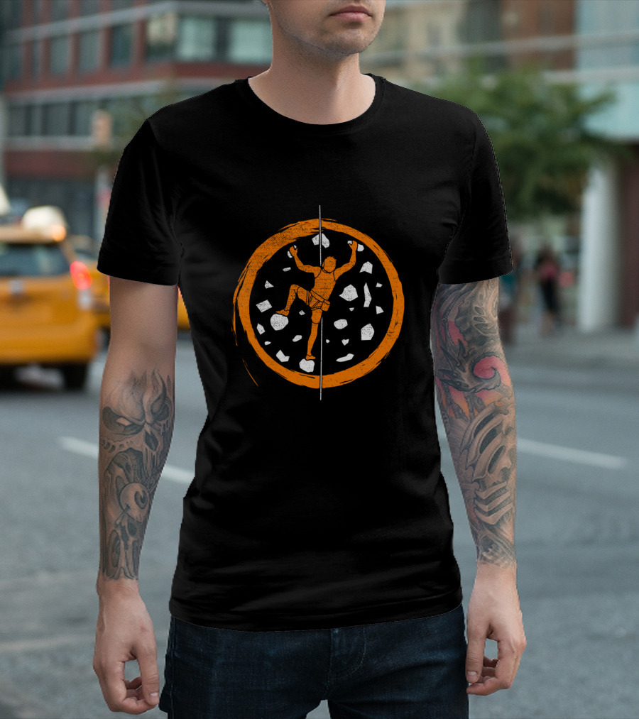 Rock Climbing Bouldering Adventure Circle with Climber on Rock Surface T-Shirt