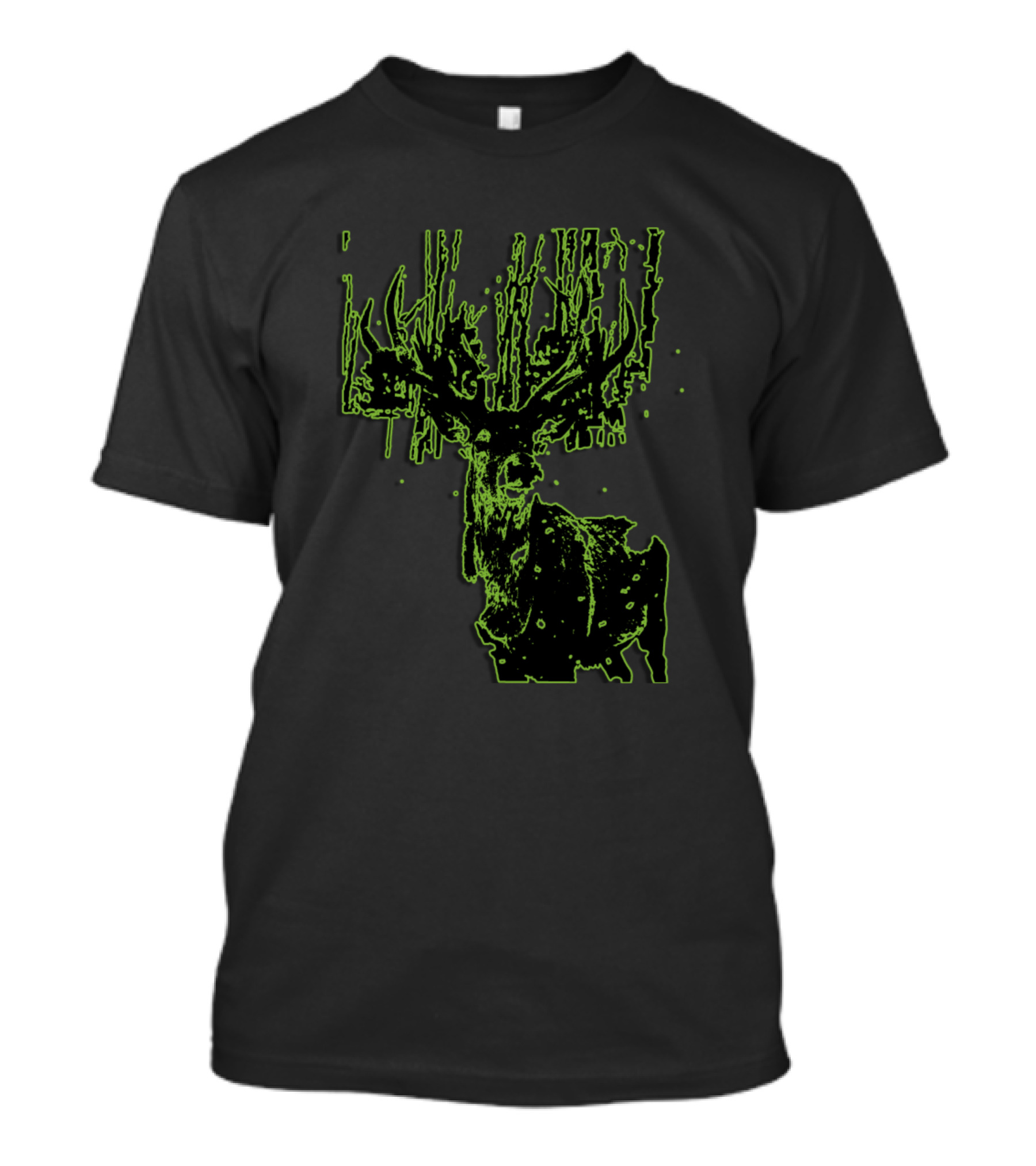 Silhouette Of Deer Green Outline Forest Trail T-Shirt