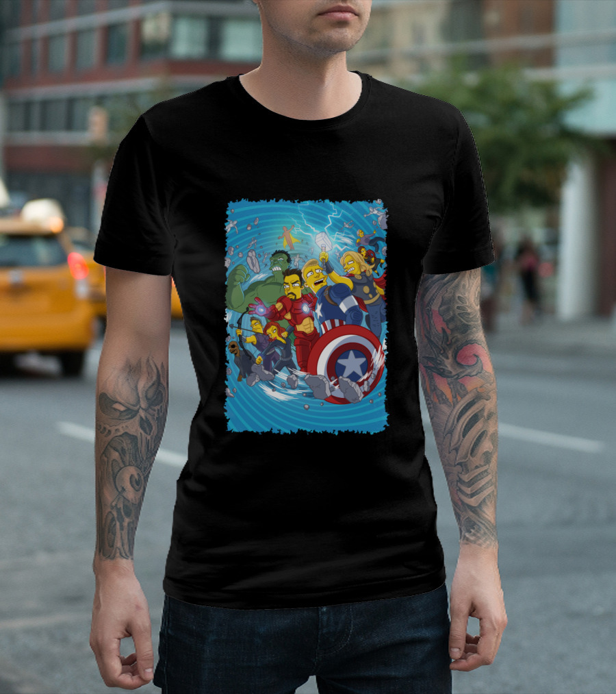 Simpsons Characters as Avengers Superheroes Crossover T-Shirt
