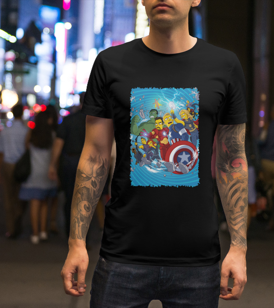 Simpsons Characters As Avengers Superheroes Crossover T-Shirt