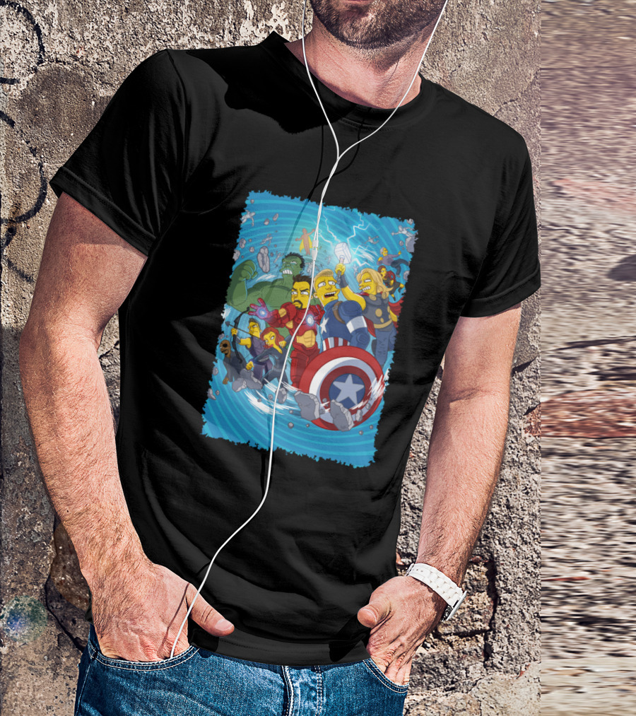 Simpsons Characters As Avengers Superheroes Crossover T-Shirt