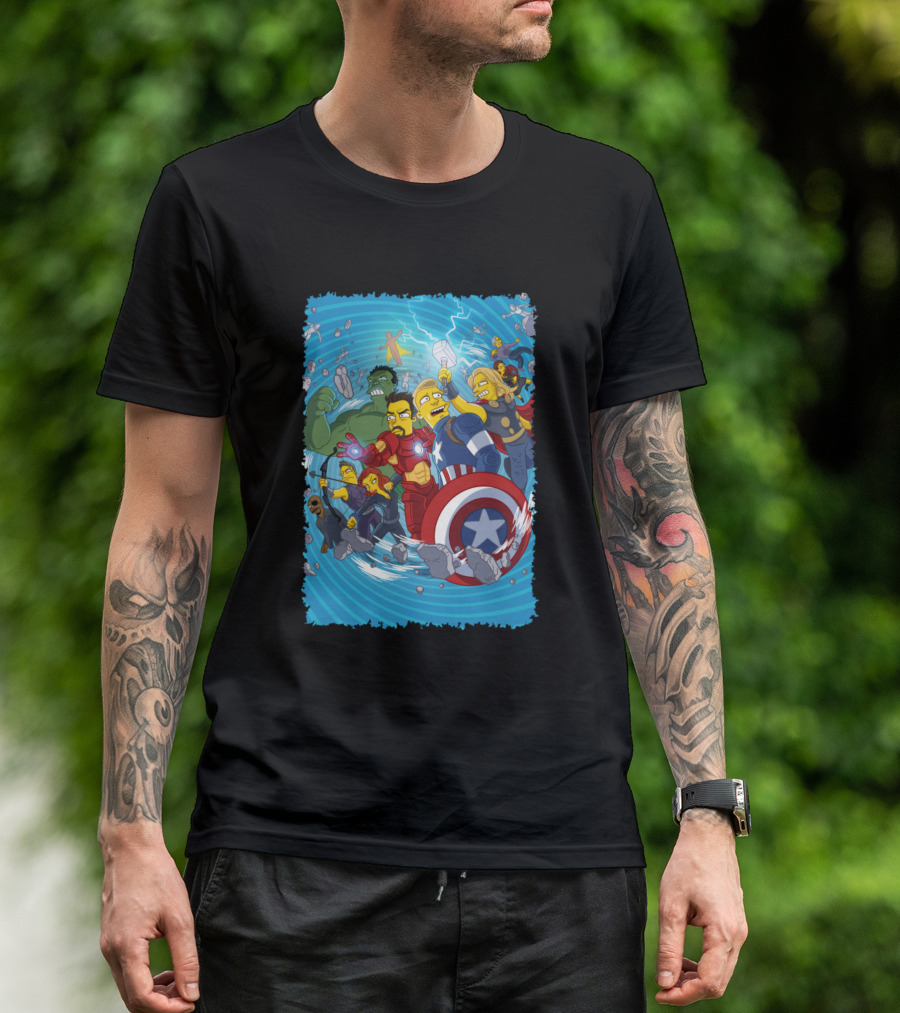 Simpsons Characters As Avengers Superheroes Crossover T-Shirt