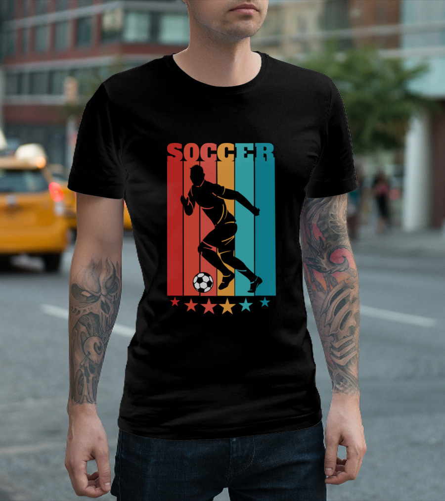 Soccer Player Silhouette With Stripes And Stars T-Shirt
