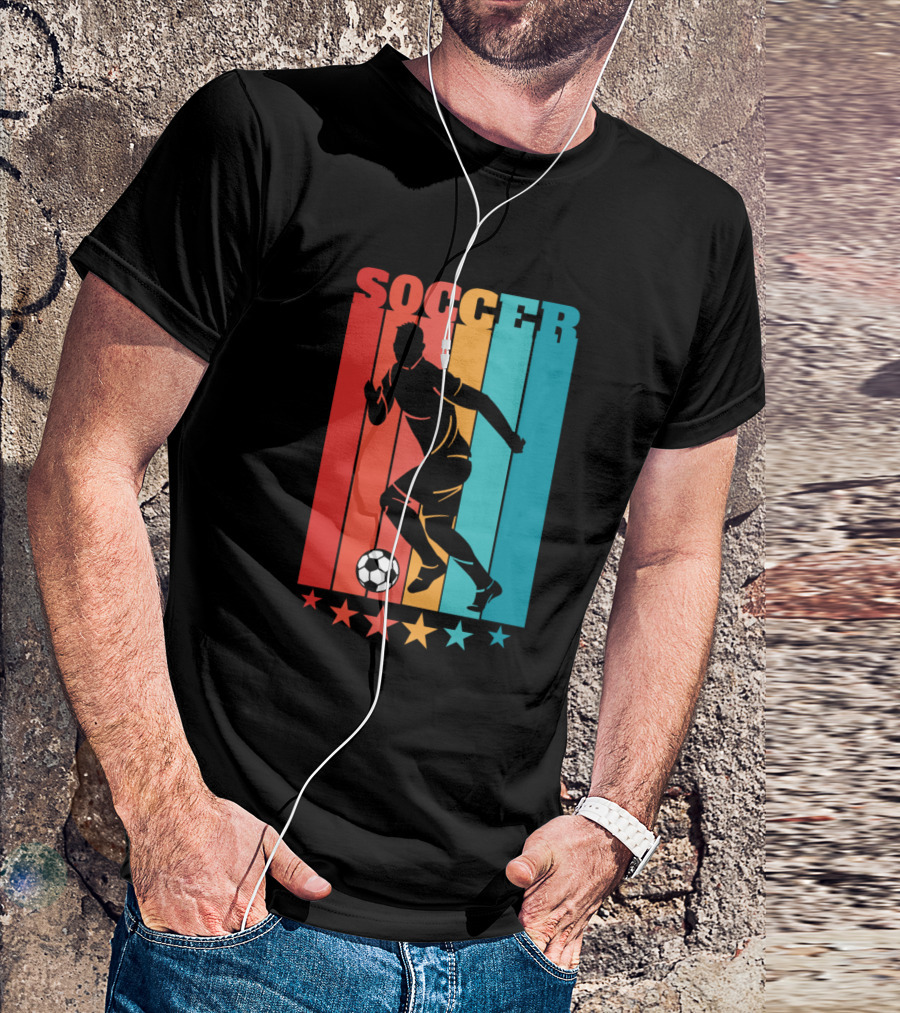 Soccer Player Silhouette With Stripes And Stars T-Shirt