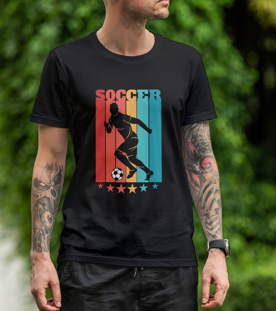 Soccer Player Silhouette With Stripes And Stars T-Shirt