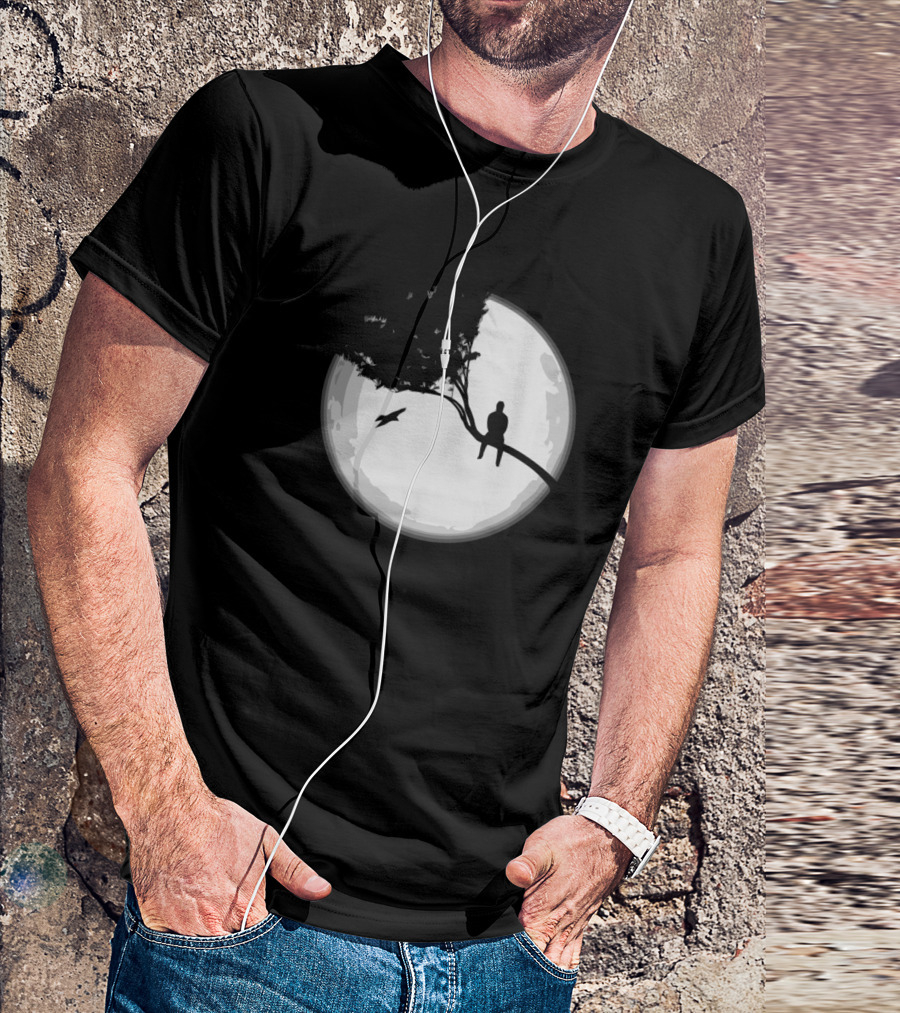 The Moon Silhouette With Tree And Person On Branch T-Shirt