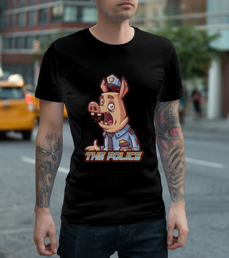 The Police Pigboss Cartoon Pig In Police Uniform T-Shirt